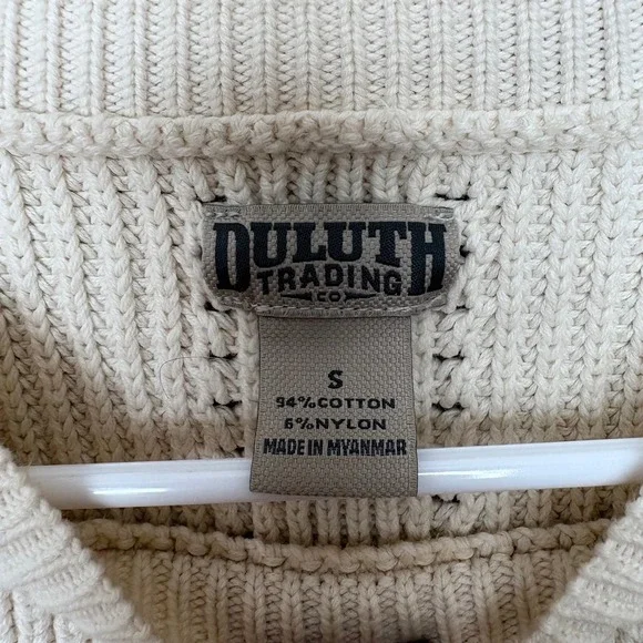 Duluth Trading Co Cream Knit Sweater Size S Cotton‎ Blend Cozy Casual Top - Picture 2 of 11